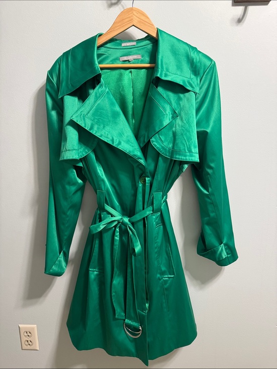 NY Collection Jackets & Blazers - NY Collection Green Trench Coat with Waist Tie - women’s